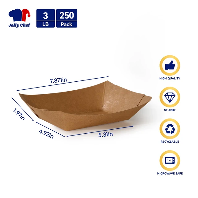 Alt view image 2 of 7 - 3lb Paper Food Trays,250 Pack Disposable Boat, Extra Large Food Serving Holder Tray for Gameday,Party, Nachos, Hot Dogs, Taco, French Fries