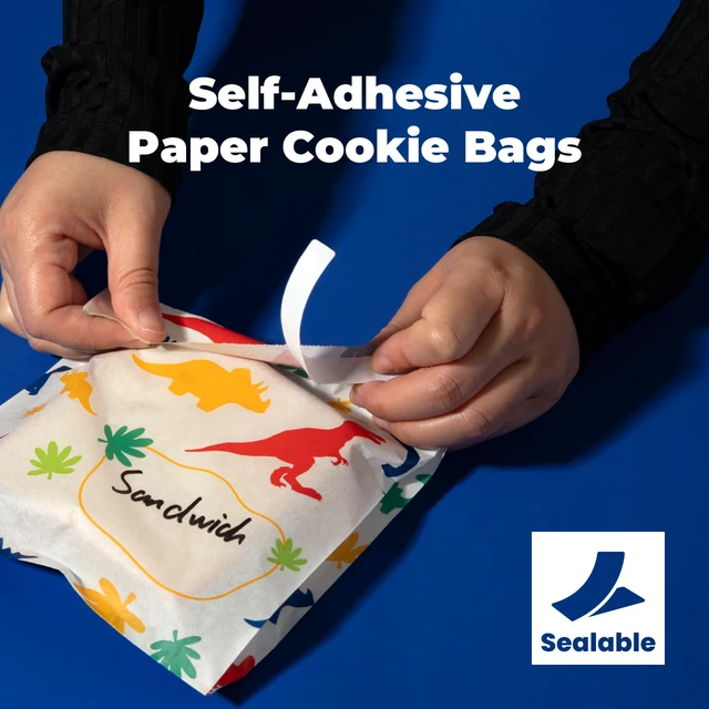 Alt view image 4 of 7 - 200 Pack Paper Sandwich Bags Sealable 7 x 6", Dinosaurs Greaseproof Snack Bag, Food Grade Pastry Bag, Recyclable Small Paper Bags, Cookie Sleeves, Food Packaging for Bakery, Donut