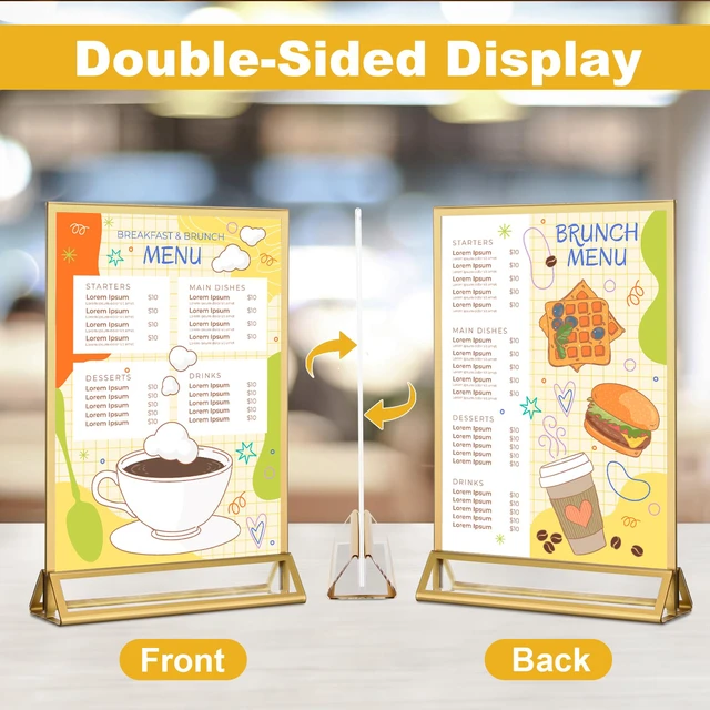 Alt view image 3 of 6 - 14 Pack 5×7 Clear Acrylic Sign Holder with Gold Borders and Vertical Stand, Double Sided Table Menu Holders Picture Frames for Wedding Table Numbers, Restaurant Signs, Photos and Art Display