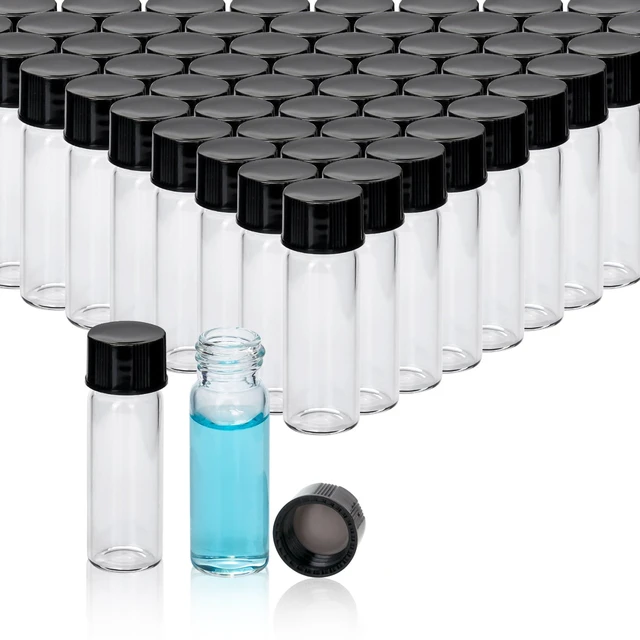 Main image of 100 PCS 4ML Clear Small Liquid Sample Glass Vials with Screw Caps 1 Dram 15x45mm Leak-Proof Bottle for Lab, Essential Oil, Perfume, Reagent