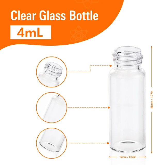 Alt view image 2 of 7 - 100 PCS 4ML Clear Small Liquid Sample Glass Vials with Screw Caps 1 Dram 15x45mm Leak-Proof Bottle for Lab, Essential Oil, Perfume, Reagent