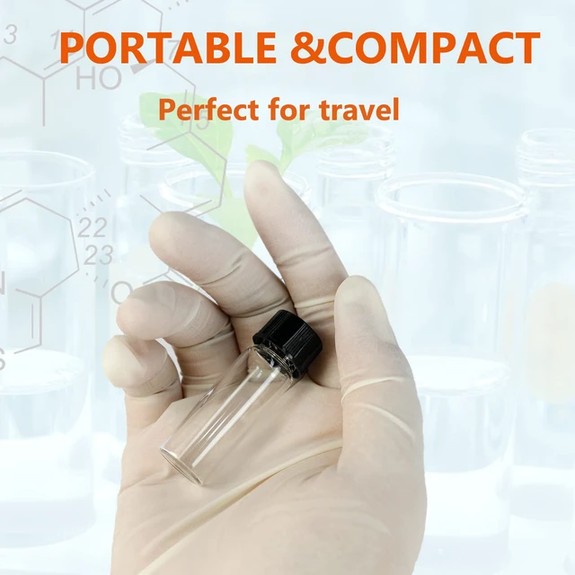 Alt view image 7 of 7 - 100 PCS 4ML Clear Small Liquid Sample Glass Vials with Screw Caps 1 Dram 15x45mm Leak-Proof Bottle for Lab, Essential Oil, Perfume, Reagent