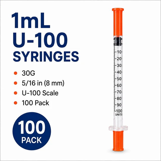 Alt view image 2 of 7 - U-100 1 ml/cc 30g 5/16 inch Seringe, Individual,100 Pack