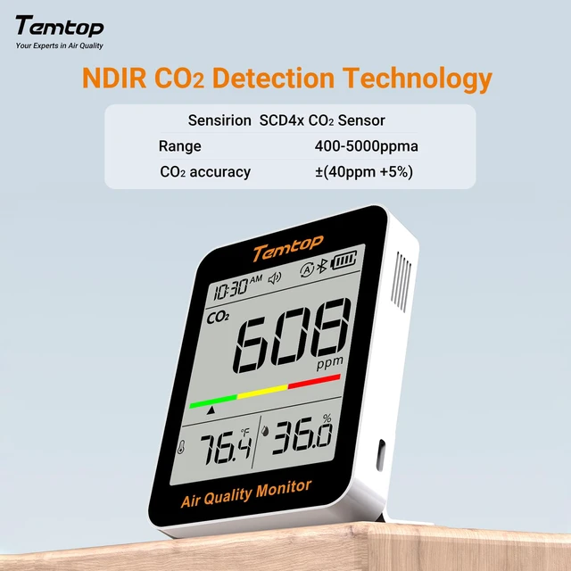 Alt view image 2 of 6 - C1+ CO2 Monitor, Smart Indoor Air Quality Monitor with BLE App Portable CO2 Meter, CO2 Temperature Humidity Detector, Real-Time Data Sync for Home, Office, School, Baby Room