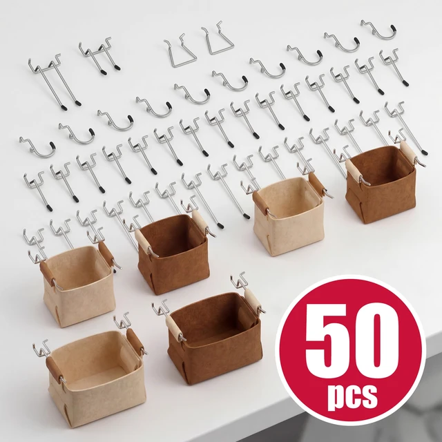 Alt view image 4 of 7 - Peg Board, 4 Pack Metal Pegboard Wall Organizer with Accessories Black Pegboard Panels with 50 Pcs Hooks and Baskets, Wall Organizer for Office, Craft Room Organization, Garage, Sewing Room