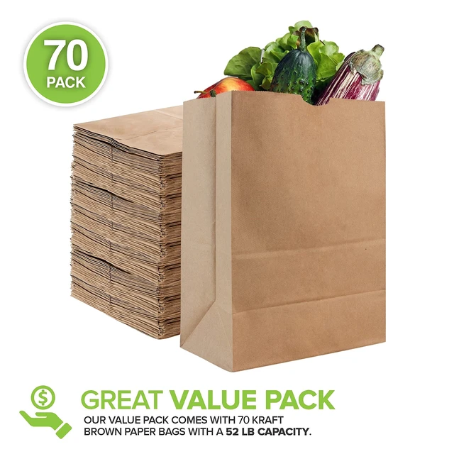 Alt view image 2 of 7 - 52 lb Kraft Brown Paper Bags (70 Count) Bulk Large Grocery Bags for Shopping