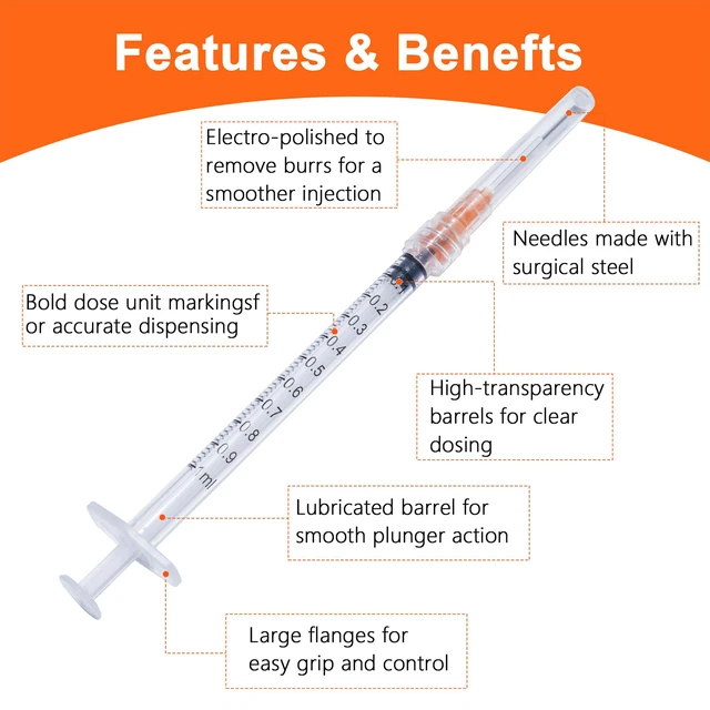 Alt view image 3 of 6 - 1ml,100 Pack, 25G 1 inch Syringes with Needle, Needle Luer Lock Syringe, Individually Sealed Package for Scientific Labs,Feeding Small Animals,Dispensing,Applicator,Watering