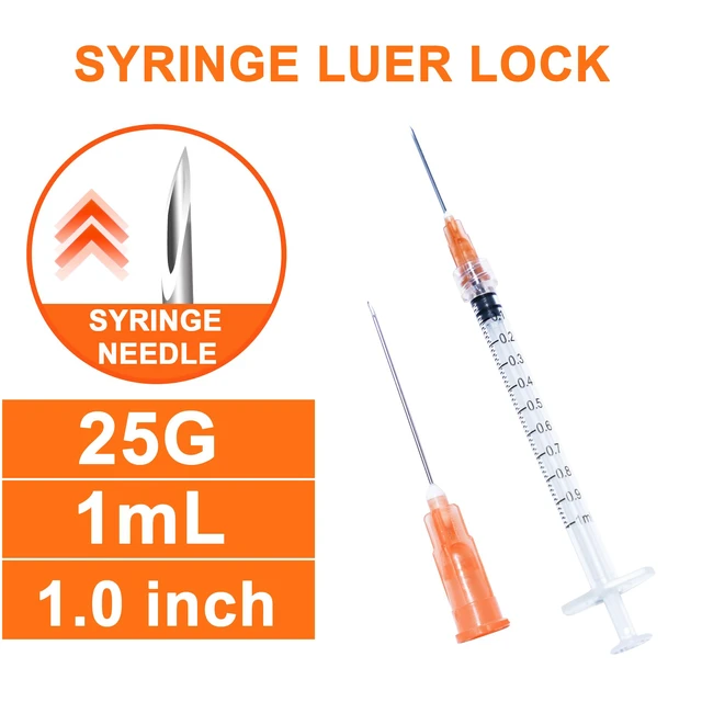Alt view image 2 of 6 - 1ml,100 Pack, 25G 1 inch Syringes with Needle, Needle Luer Lock Syringe, Individually Sealed Package for Scientific Labs,Feeding Small Animals,Dispensing,Applicator,Watering