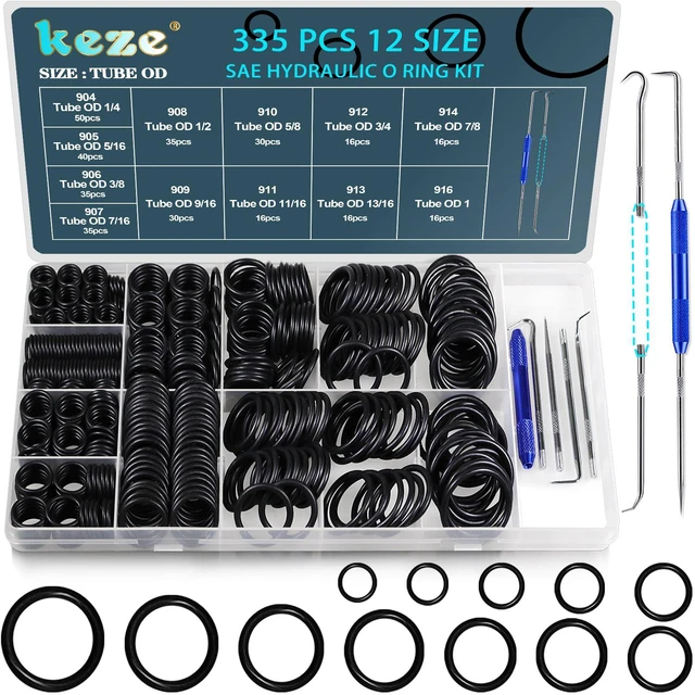 Main image of 335 Pcs Hydraulic O-Ring SAE 900 Series 12 Size Buna-N 70A Inch O Rings Seal Kit for Hydraulic Fitting,Straight Thread Tube Fittings,Cylinders,BOSS ORB Fittings