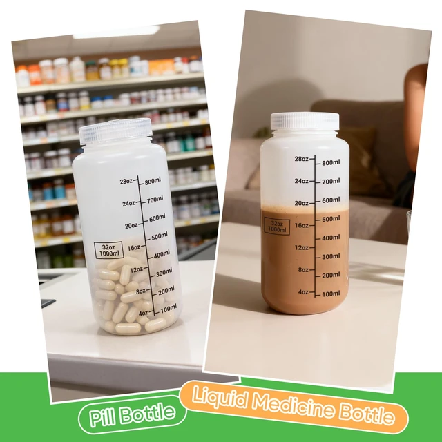 Alt view image 3 of 7 - Plastic Bottles with Airtight Caps 32oz/1000ml, Food Grade Wide Mouth Liquid Containers, Reusable HDPE Graduated Plastic Bottles for Water Sample Lab Reagent Liquids Mixing (Translucent, 2 Pcs)