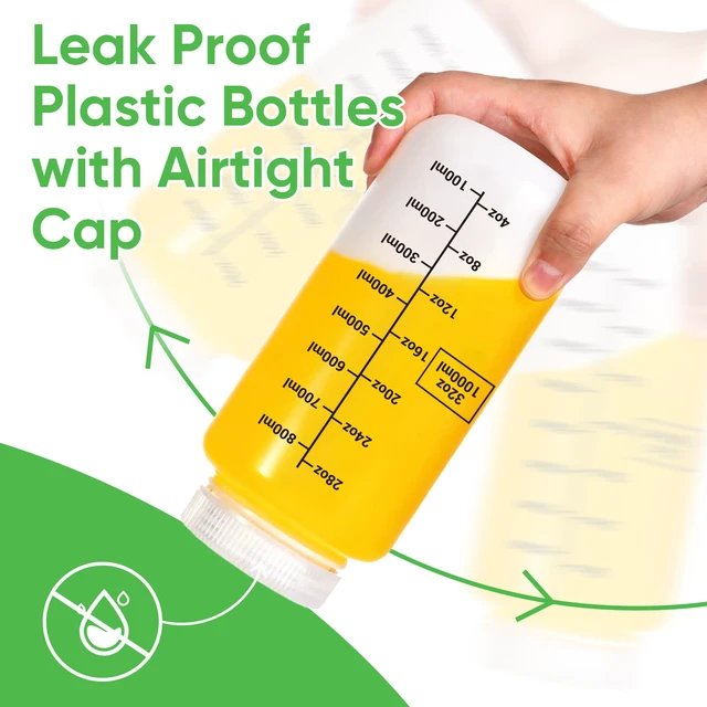Alt view image 5 of 7 - Plastic Bottles with Airtight Caps 32oz/1000ml, Food Grade Wide Mouth Liquid Containers, Reusable HDPE Graduated Plastic Bottles for Water Sample Lab Reagent Liquids Mixing (Translucent, 2 Pcs)