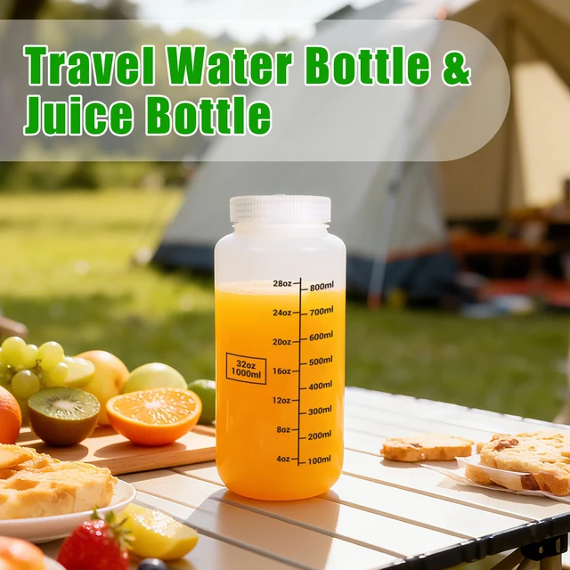 Alt view image 4 of 7 - Plastic Bottles with Airtight Caps 32oz/1000ml, Food Grade Wide Mouth Liquid Containers, Reusable HDPE Graduated Plastic Bottles for Water Sample Lab Reagent Liquids Mixing (Translucent, 2 Pcs)