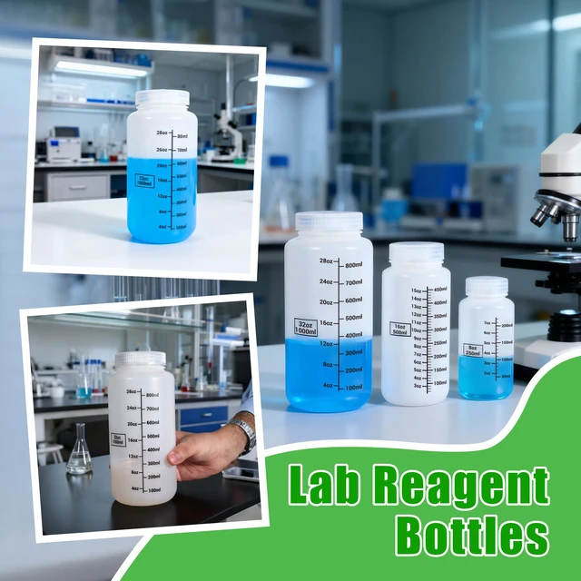 Alt view image 2 of 7 - Plastic Bottles with Airtight Caps 32oz/1000ml, Food Grade Wide Mouth Liquid Containers, Reusable HDPE Graduated Plastic Bottles for Water Sample Lab Reagent Liquids Mixing (Translucent, 2 Pcs)