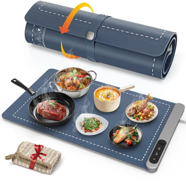 Main image of Warming Mat for Food 24"x15", Rapid and Full Surface Heating Navy 6 Temp Settings, 6H Timer, Rollable Portable Silicone Electric Food Heating Mat for Countertop Party Buffet, Keep Meal Warm