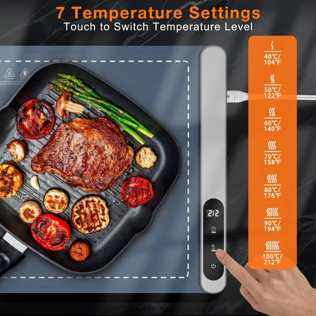 Alt view image 3 of 7 - Warming Mat for Food 24"x15", Rapid and Full Surface Heating Navy 6 Temp Settings, 6H Timer, Rollable Portable Silicone Electric Food Heating Mat for Countertop Party Buffet, Keep Meal Warm