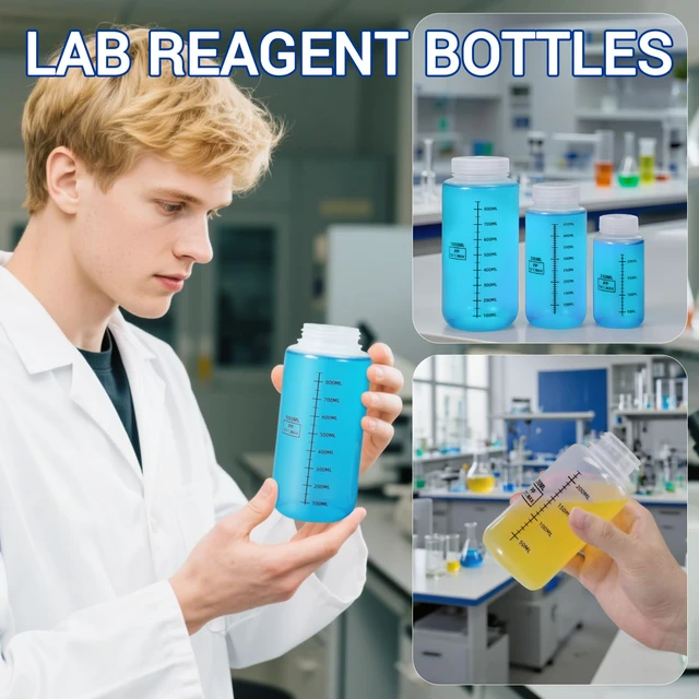 Alt view image 2 of 7 - Plastic Bottles with Airtight Caps 16oz/500ml, Food Grade Wide Mouth Liquid Containers, Reusable HDPE Graduated Plastic Bottles for Water Sample Lab Reagent Liquids Mixing (Translucent, 4 Pcs)