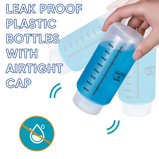 Alt view image 5 of 7 - Plastic Bottles with Airtight Caps 16oz/500ml, Food Grade Wide Mouth Liquid Containers, Reusable HDPE Graduated Plastic Bottles for Water Sample Lab Reagent Liquids Mixing (Translucent, 4 Pcs)