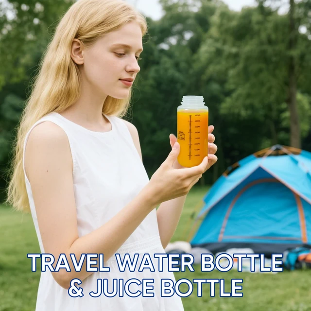Alt view image 4 of 7 - Plastic Bottles with Airtight Caps 16oz/500ml, Food Grade Wide Mouth Liquid Containers, Reusable HDPE Graduated Plastic Bottles for Water Sample Lab Reagent Liquids Mixing (Translucent, 4 Pcs)