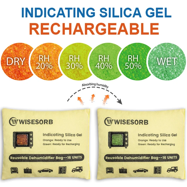 Alt view image 3 of 7 - 6 Pack 240G Reusable Silica Gel Desiccant Dehumidifier Bags, Color Indicating Moisture Absorbers for Car, Closet, Garage, 3D Filaments, Emoisture, Microwave Rechargeable Reusable Drying Bags