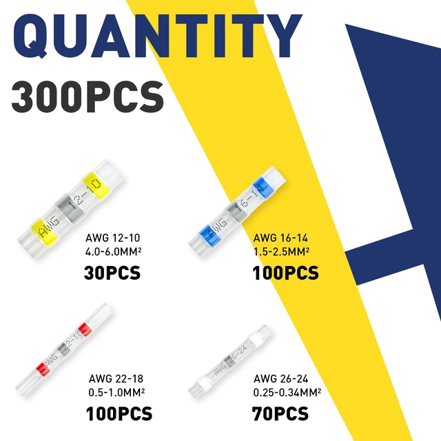 Alt view image 2 of 7 - 300PCS Solder Seal Wire Connectors Kit, 4 Colors/4 Sizes 26-10 AWG, Wire Gauge Markings, Clear Sleeves, Hot-Melt Adhesive Rings, Compartment Storage, Automotive Wiring