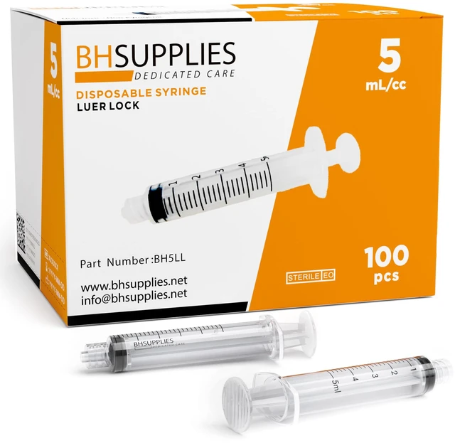 Main image of 5mL Luer Lock Tip Syringes (No Needle) - Sterile, Individually Wrapped - 100 Syringes