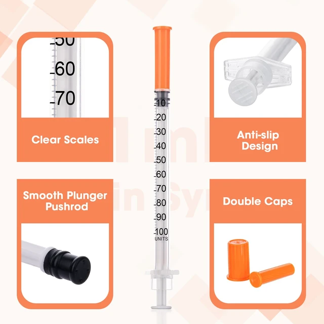 Alt view image 3 of 7 - 100 Pcs U-100 1cc Syringe 32g 5/16in (8mm) Disposable Lab Syringes Individually Packaged