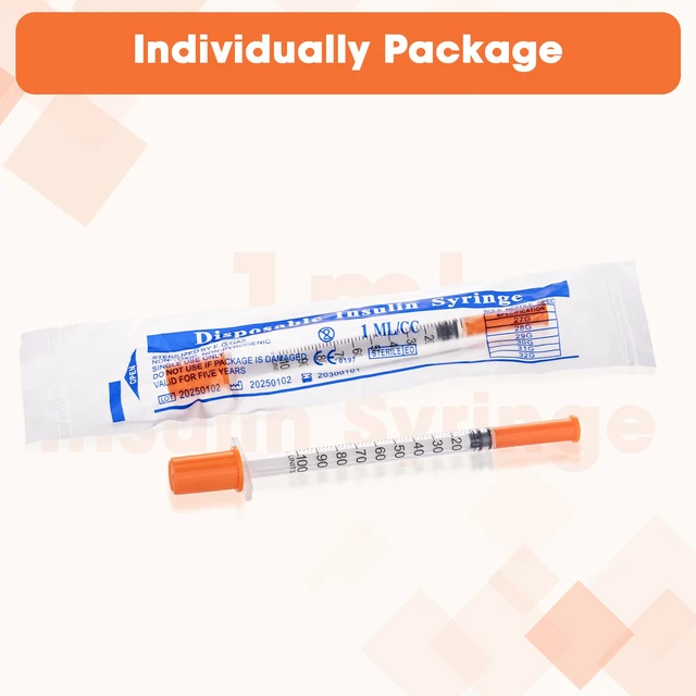 Alt view image 5 of 7 - 100 Pcs U-100 1cc Syringe 32g 5/16in (8mm) Disposable Lab Syringes Individually Packaged