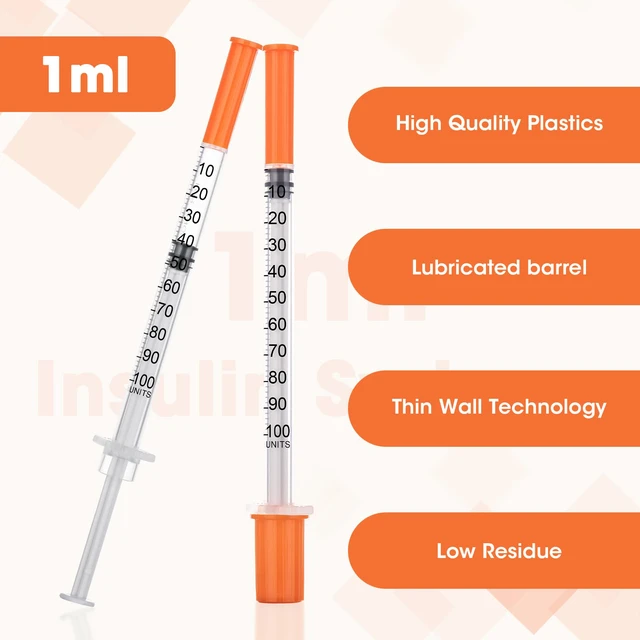 Alt view image 4 of 7 - 100 Pcs U-100 1cc Syringe 32g 5/16in (8mm) Disposable Lab Syringes Individually Packaged