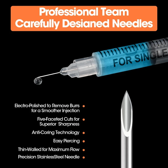 Alt view image 4 of 7 - 100 Pcs U-100 0.5cc Syringe 31g 1/4in (6mm) Disposable Lab Syringes Individually Packaged