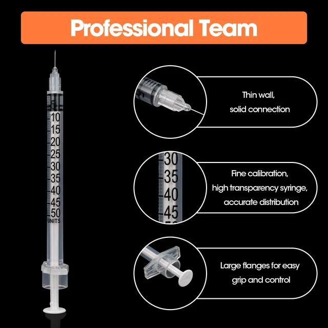Alt view image 3 of 7 - 100 Pcs U-100 0.5cc Syringe 31g 1/4in (6mm) Disposable Lab Syringes Individually Packaged