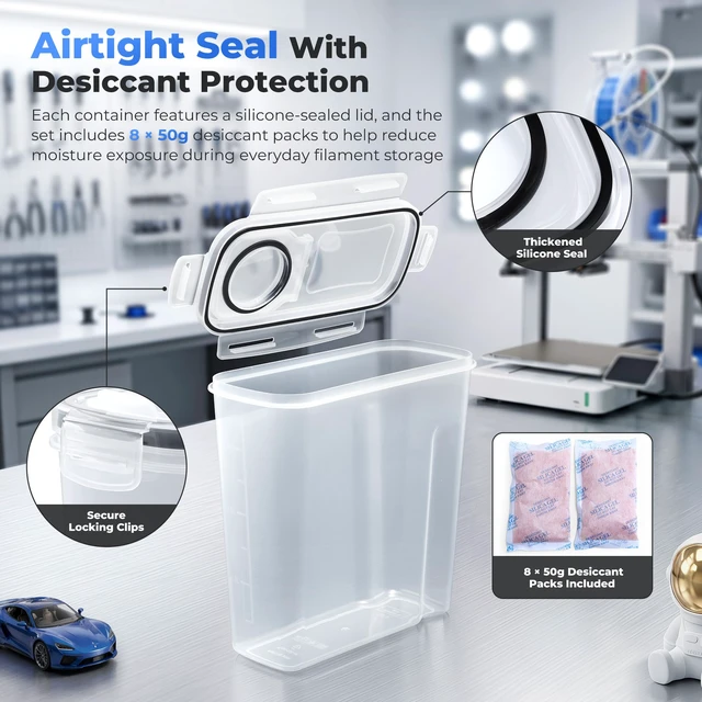 Alt view image 2 of 6 - Filament Storage Box - 4 Pack Filaments Container for 3D Printing Filaments Sealing and Protection - Portable Filament Storage with Desiccant&Label,Water-Proof and Dust-Proof 4.0L(9.03*8*3)