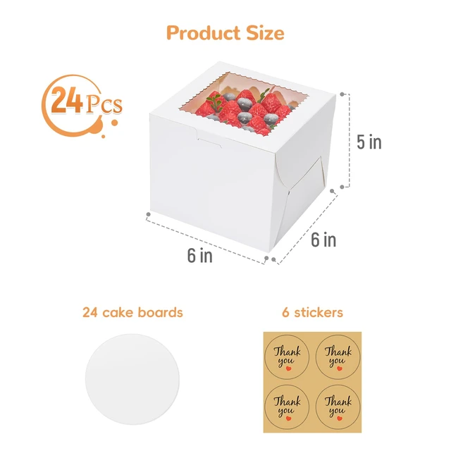 Alt view image 3 of 7 - 24Pack 6 inch Small Cake Boxes with Cake Board and Stickers Mini White Bento Cake Box for Small Cakes, Cookies, Birthday, Party, Wedding, Mother's Day, Christmas6x6x5 inch