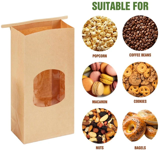 Alt view image 2 of 7 - 100pcs Medium Bakery Cookie Bags with Window, 4.5x2.36x9.6In Brown Kraft Paper Cookie Bags with Seal, Seal by Tin Tie Tab, for Cookie Coffee Bread Pastry Bakery Gift Giving Packing