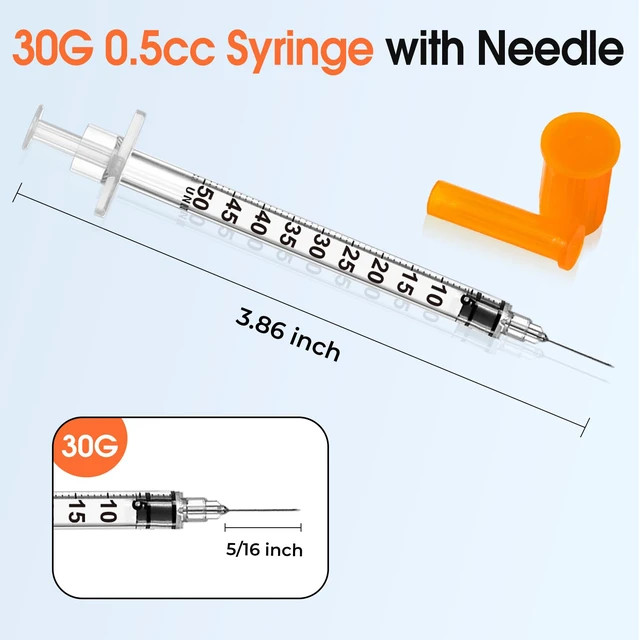 Alt view image 2 of 7 - 0.5ml 30G 5/16" Syringes, Lab Syringes Individually Wrapped pack of 100