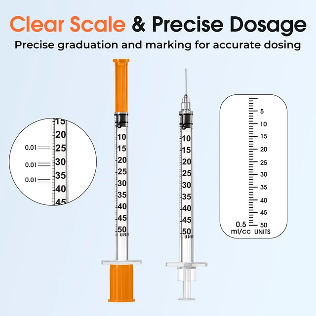 Alt view image 4 of 7 - 0.5ml 30G 5/16" Syringes, Lab Syringes Individually Wrapped pack of 100