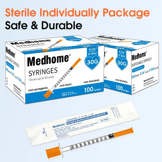 Alt view image 5 of 7 - 0.5ml 30G 5/16" Syringes, Lab Syringes Individually Wrapped pack of 100