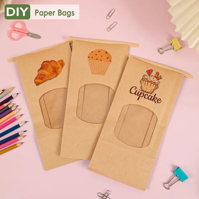 Alt view image 4 of 7 - 100pcs Medium Bakery Cookie Bags with Window, 4.5x2.36x9.6In Brown Kraft Paper Cookie Bags with Seal, Seal by Tin Tie Tab, for Cookie Coffee Bread Pastry Bakery Gift Giving Packing