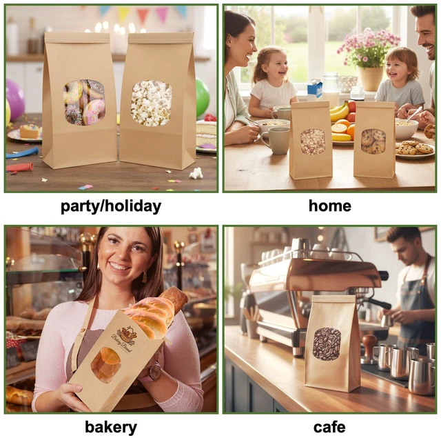 Alt view image 7 of 7 - 100pcs Medium Bakery Cookie Bags with Window, 4.5x2.36x9.6In Brown Kraft Paper Cookie Bags with Seal, Seal by Tin Tie Tab, for Cookie Coffee Bread Pastry Bakery Gift Giving Packing
