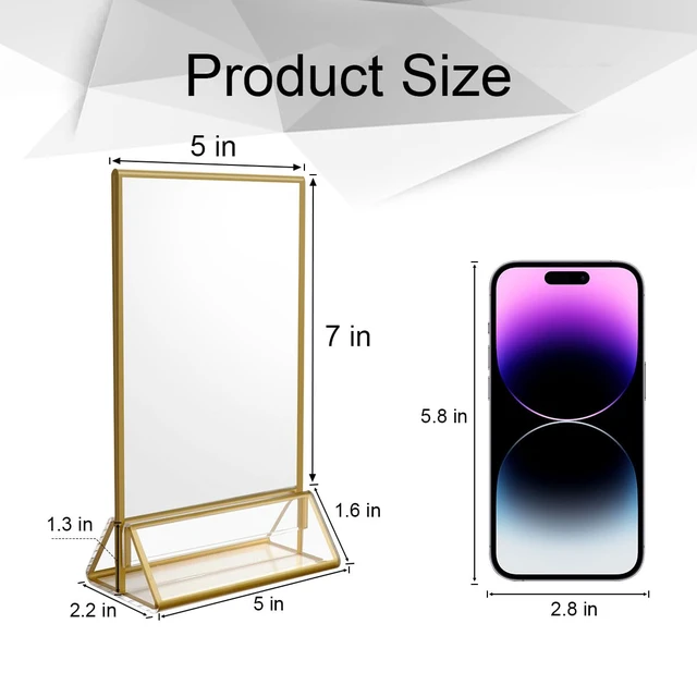 Alt view image 3 of 7 - 5x7 Acrylic Sign Holder, Picture Frame, Wedding Table Numbers, 6pack Vertical Stand, Gold Frames, Clear Double Sided, Gold Sign Holders Display for Menu Restaurant Signs, Photos, Party, Events