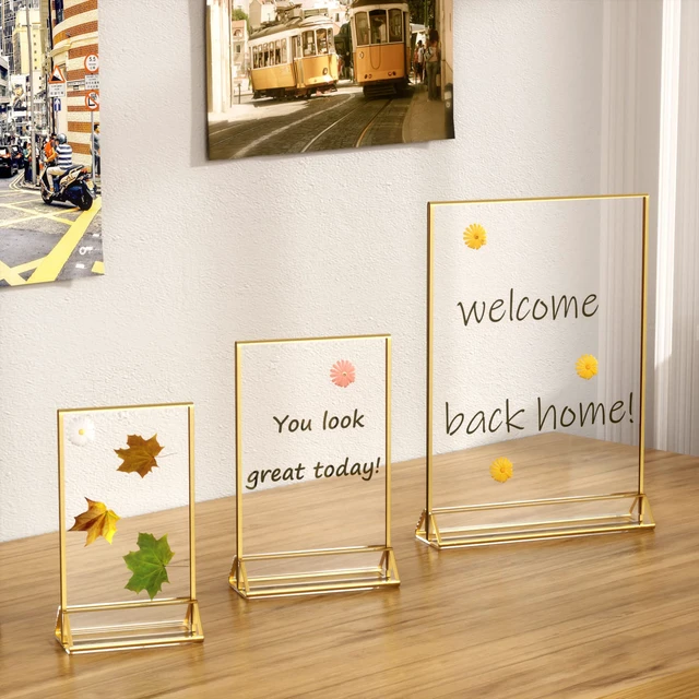Alt view image 4 of 7 - 5x7 Acrylic Sign Holder, Picture Frame, Wedding Table Numbers, 6pack Vertical Stand, Gold Frames, Clear Double Sided, Gold Sign Holders Display for Menu Restaurant Signs, Photos, Party, Events