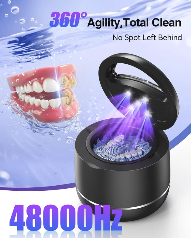 Alt view image 2 of 7 - Ultrasonic Retainer Cleaner Machine for Night Guard, 48kHz, 7.8oz 5 UV Lights, Timer, 304SS Tank, 2 Modes, Denture Cleaner Machine for Jewelry, Braces, Mouthguard, Toothbrush - Black