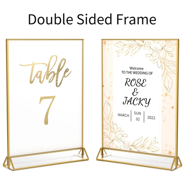 Alt view image 5 of 7 - 5x7 Acrylic Sign Holder, Picture Frame, Wedding Table Numbers, 6pack Vertical Stand, Gold Frames, Clear Double Sided, Gold Sign Holders Display for Menu Restaurant Signs, Photos, Party, Events