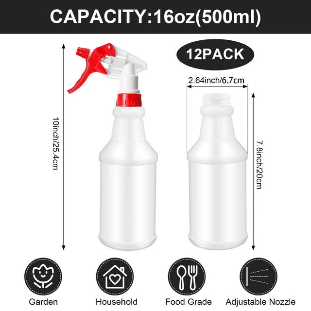 Alt view image 2 of 7 - 12 Pcs 16 Oz Plastic Spray Bottles Reusable adjustable sprayers for water, cleaners, plants and household tasks; bulk pack for home or commercial use