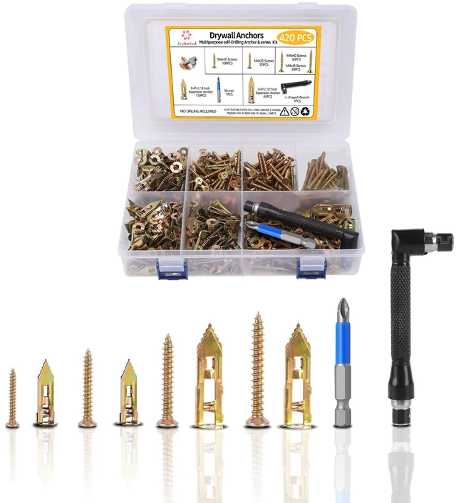 Main image of 420Pcs Self Drilling Drywall Anchors with Screws Kit,Zinc Plated Steel,4 Sizes Expansion Screws and 2 Sizes Wall Anchors,No Drill Dry Wall Anchors and Screws Kit