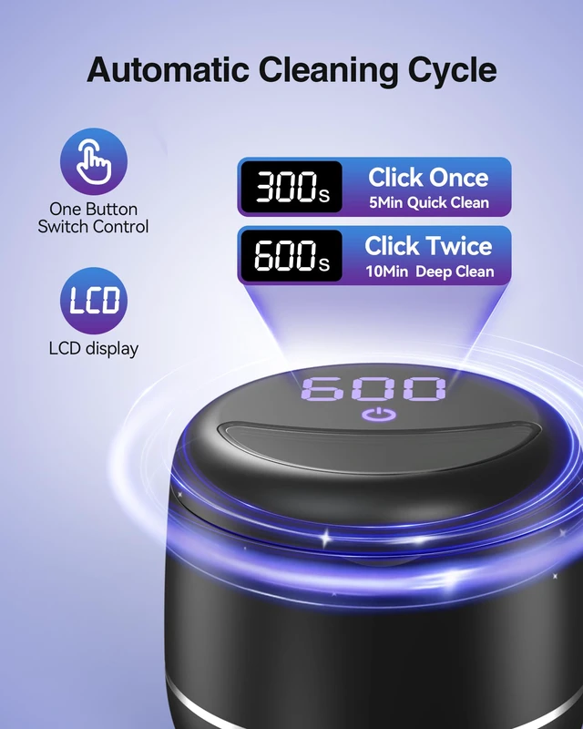 Alt view image 5 of 7 - Ultrasonic Retainer Cleaner Machine for Night Guard, 48kHz, 7.8oz 5 UV Lights, Timer, 304SS Tank, 2 Modes, Denture Cleaner Machine for Jewelry, Braces, Mouthguard, Toothbrush - Black