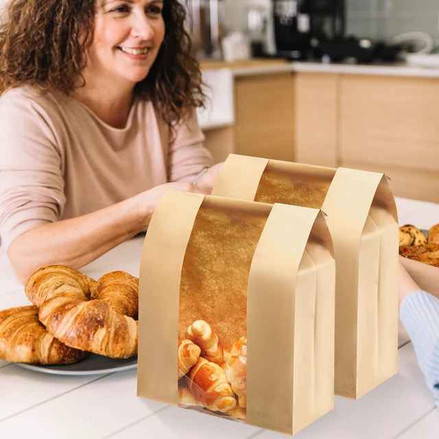 Alt view image 7 of 7 - 180 Pack Large Paper Sourdough Bread Bags with Tin Tie Tabs & 600 Stickers For Homemade Bread Loaf, 14" x 8.3" x 3.5", Sourdough Bread Bags, Clear Front Window, For Baked Food Packaging Storage
