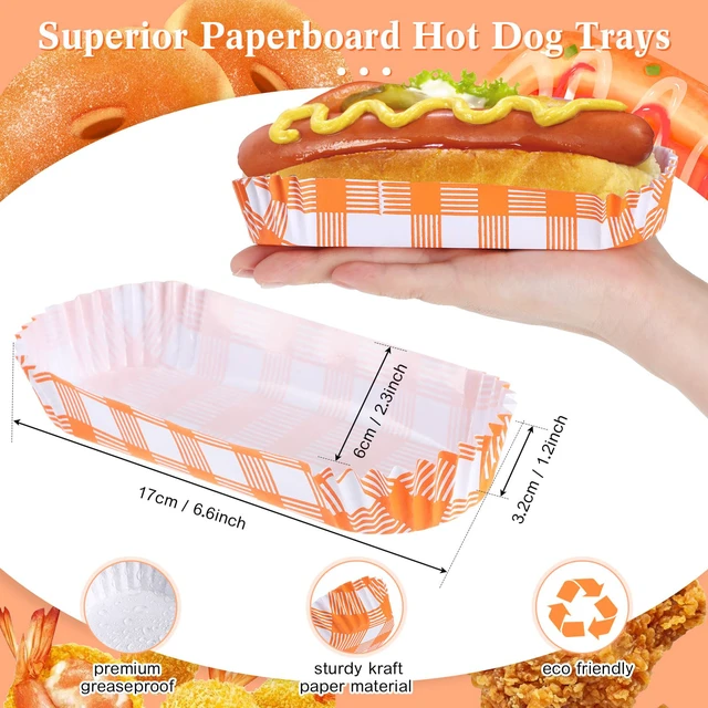 Alt view image 2 of 7 - 300 Pcs Paper Hot Dog Trays Valentine's Day 6 Inch Food Trays Concession Stand Supplies Disposable Hot Dog Holder Paper Hotdog Boats Rectangular Liners for Christmas Party (Pack of 3)