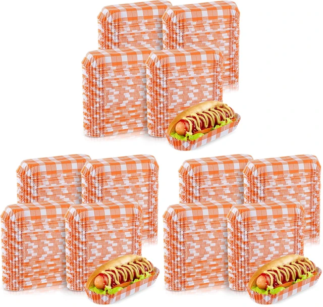 Main image of 300 Pcs Paper Hot Dog Trays Valentine's Day 6 Inch Food Trays Concession Stand Supplies Disposable Hot Dog Holder Paper Hotdog Boats Rectangular Liners for Christmas Party (Pack of 3)