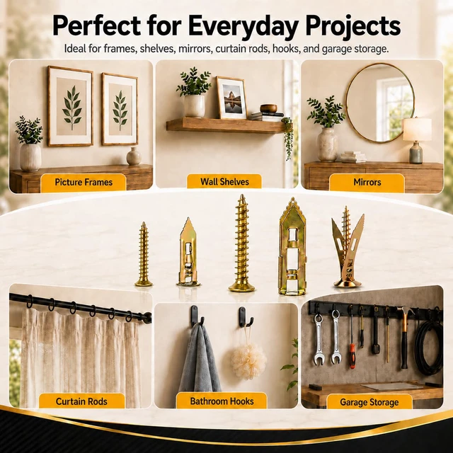 Alt view image 5 of 7 - 420Pcs Self Drilling Drywall Anchors with Screws Kit,Zinc Plated Steel,4 Sizes Expansion Screws and 2 Sizes Wall Anchors,No Drill Dry Wall Anchors and Screws Kit