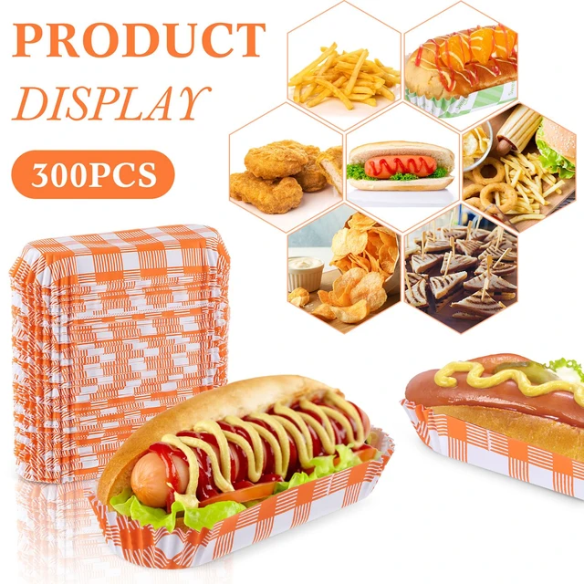 Alt view image 3 of 7 - 300 Pcs Paper Hot Dog Trays Valentine's Day 6 Inch Food Trays Concession Stand Supplies Disposable Hot Dog Holder Paper Hotdog Boats Rectangular Liners for Christmas Party (Pack of 3)